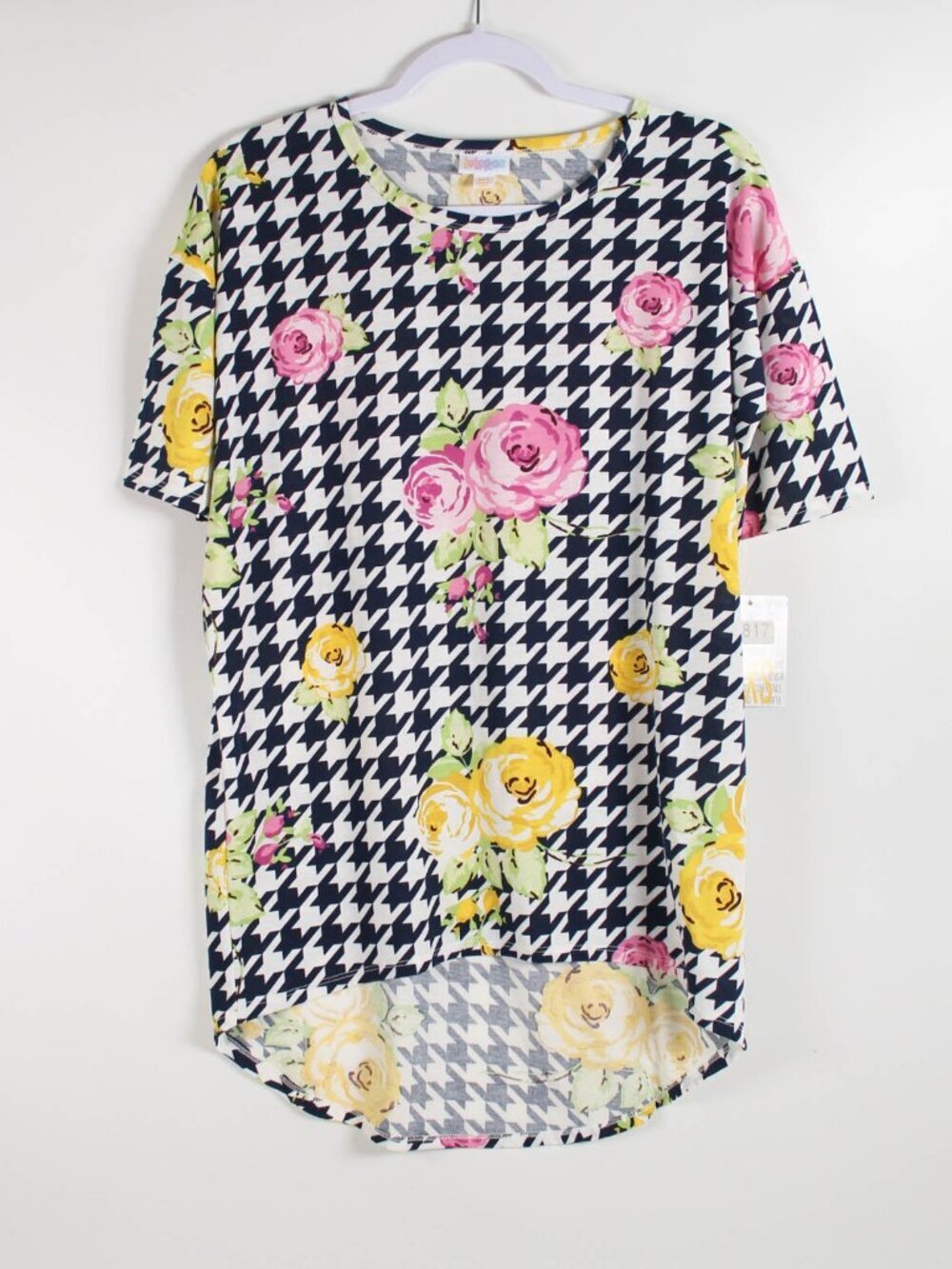 NWT LuLaRoe Irma XXS Navy Houndstooth Floral Tunic